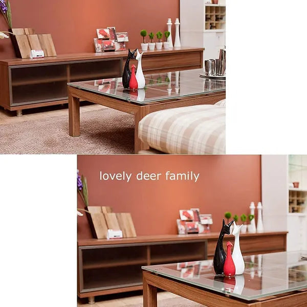 Ceramic Deer Family Showpiece Set - Black, White & Red Decorative Animal Figurines for Home Decor