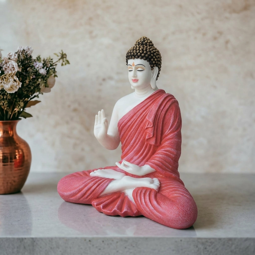 White And Coral Pink Resin Statue For Spiritual Gift