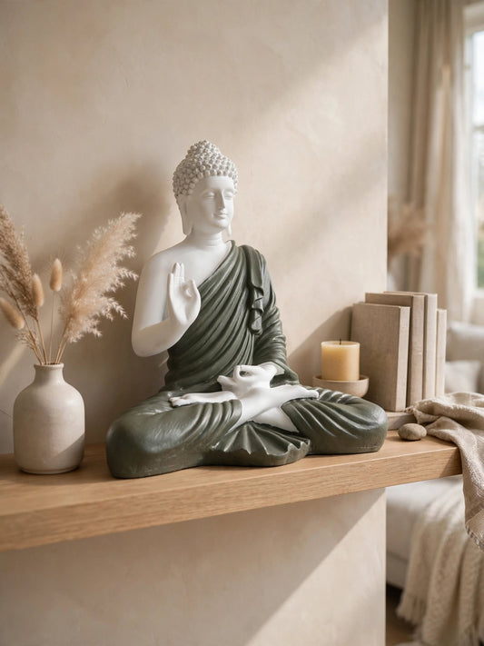 Buddha Idol - White and Sage Green