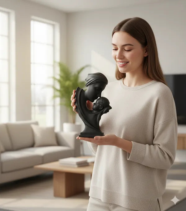 Black Resin Mother and Child Bond Figurine