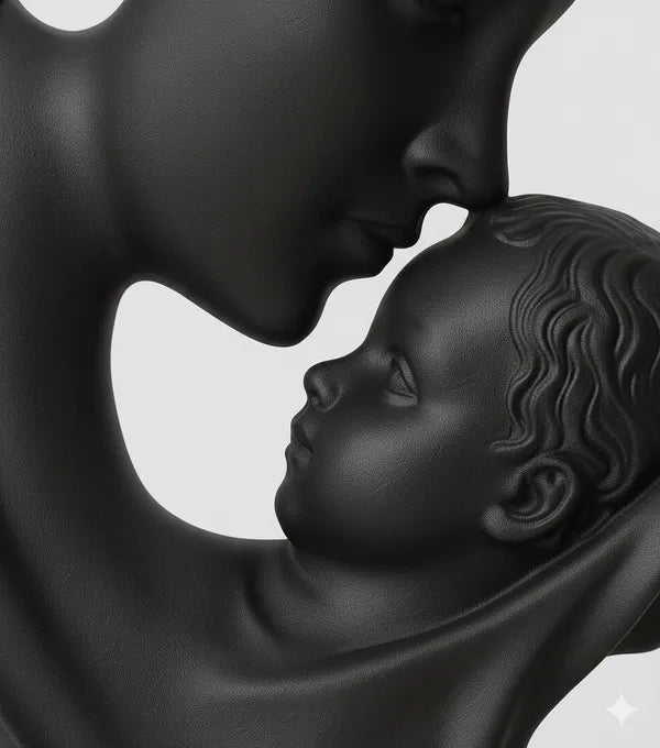Black Resin Mother and Child Bond Figurine