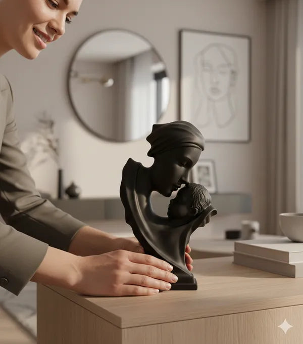 Black Resin Mother and Child Bond Figurine