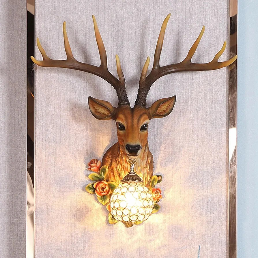 Gold Resin Deer Wall Sconce with Crystal Ball Shade Wall Light