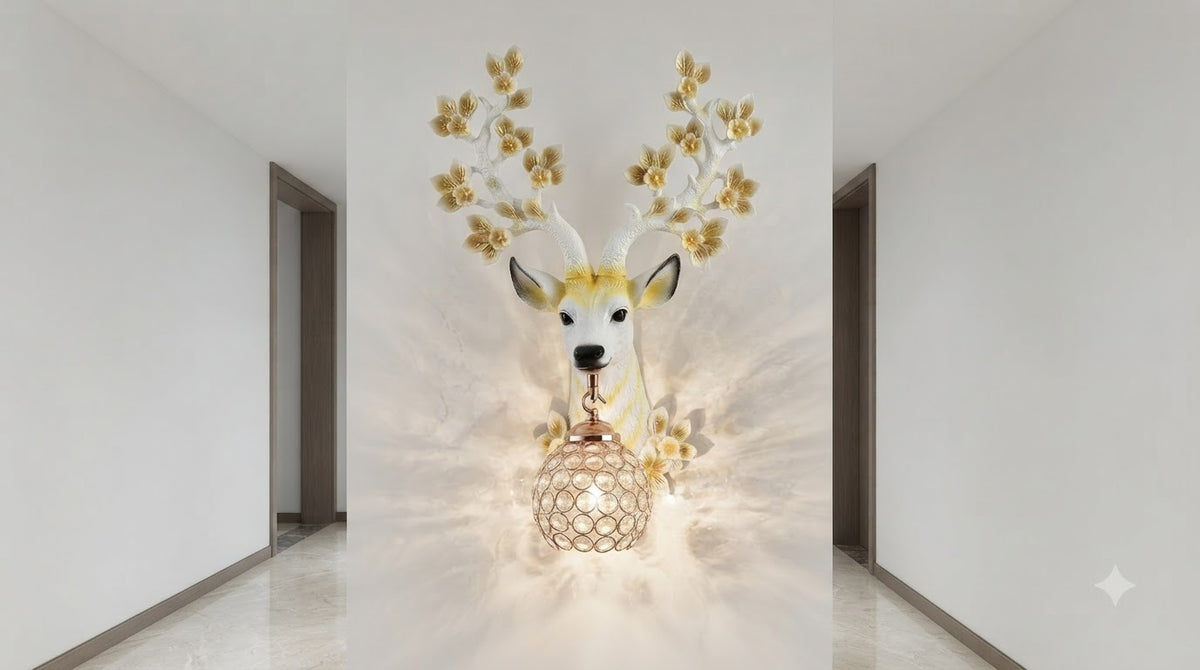White and Gold Deer Head Wall Lamp
