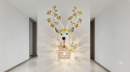 White and Gold Deer Head Wall Lamp