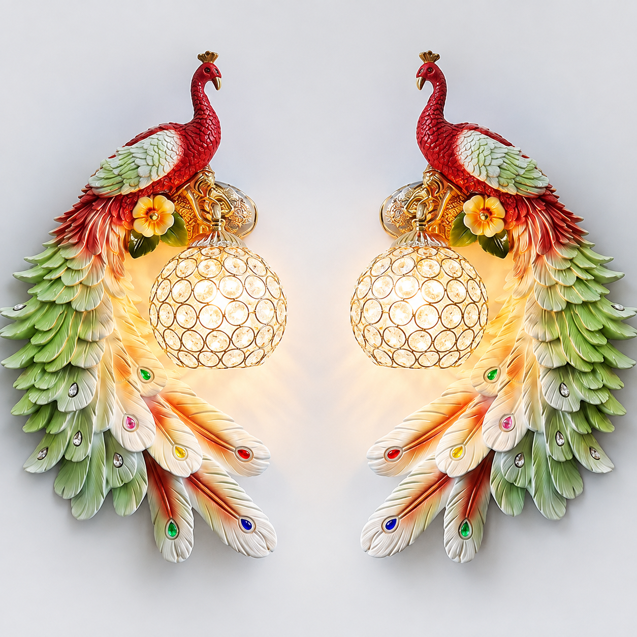 Luxury Peacock Wall Lamp Pair
