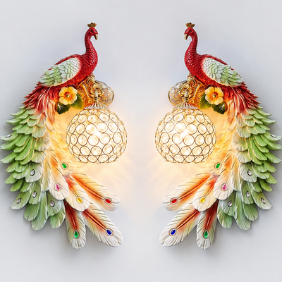 Luxury Peacock Wall Lamp Pair