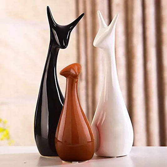 Deer Family Showpiece Set - Ceramic - Black, Brown & White Decorative Figurines for Home & Office