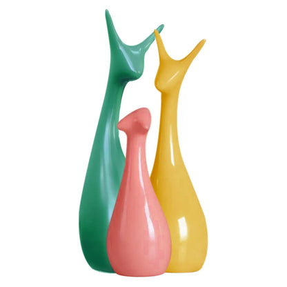 Ceramic Deer Family Showpiece Set - Green, Yellow & Pink Decorative Figurines for Home Decor