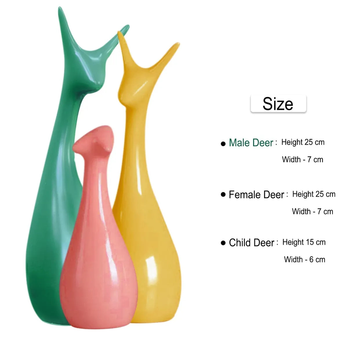 Ceramic Deer Family Showpiece Set - Green, Yellow & Pink Decorative Figurines for Home Decor