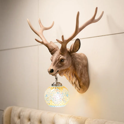Vintage Heritage Deer Head Stained Glass Wall Light