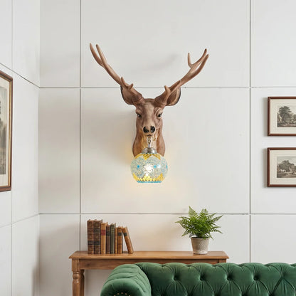 Vintage Heritage Deer Head Stained Glass Wall Light