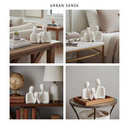 Couple Family Statue Set of 3 Ceramic - Modern Minimalist Showpieces for Home & Office Decor - White