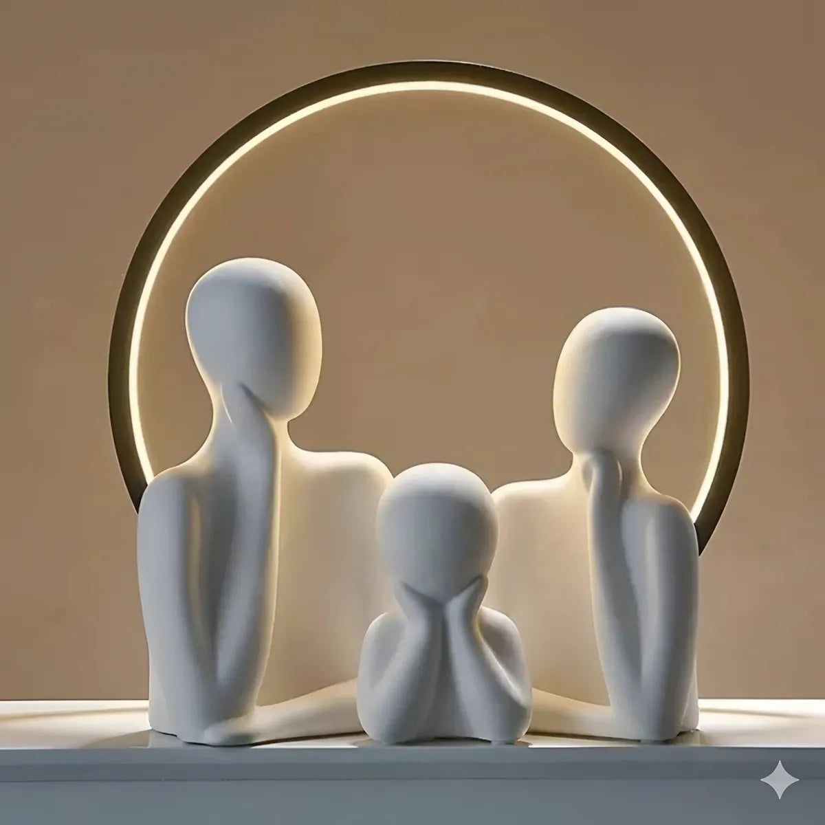 Couple Family Statue Set of 3 Ceramic - Modern Minimalist Showpieces for Home & Office Decor - White