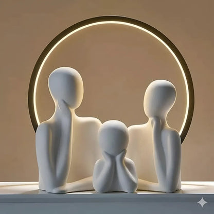 Couple Family Statue Set of 3 Ceramic - Modern Minimalist Showpieces for Home & Office Decor - White