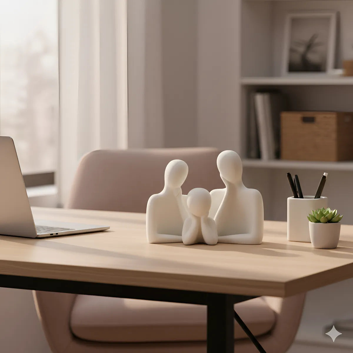 Couple Family Statue Set of 3 Ceramic - Modern Minimalist Showpieces for Home & Office Decor - White
