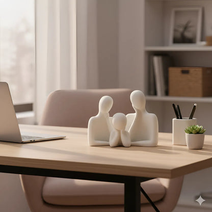 Couple Family Statue Set of 3 Ceramic - Modern Minimalist Showpieces for Home & Office Decor - White