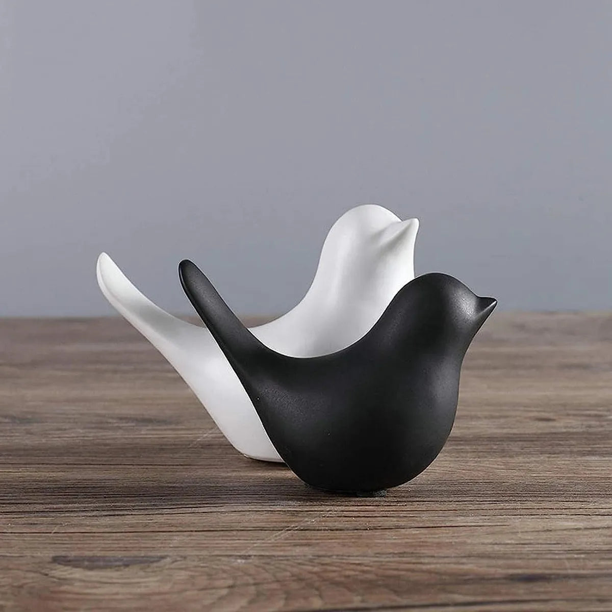 Black & White Ceramic Birds - Urban Tweets Figurine Set of 2 - Modern Decorative Showpieces