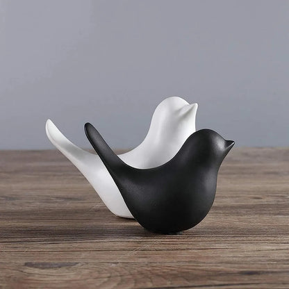 Black & White Ceramic Birds - Urban Tweets Figurine Set of 2 - Modern Decorative Showpieces