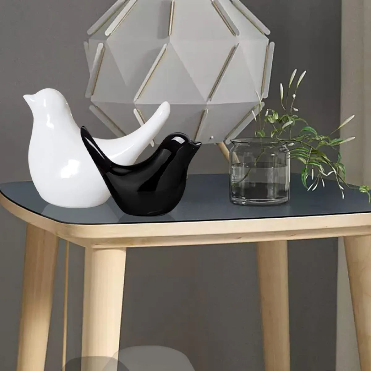 Black & White Ceramic Birds - Urban Tweets Figurine Set of 2 - Modern Decorative Showpieces
