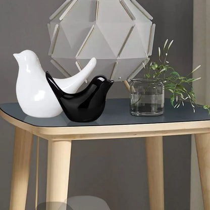 Black & White Ceramic Birds - Urban Tweets Figurine Set of 2 - Modern Decorative Showpieces
