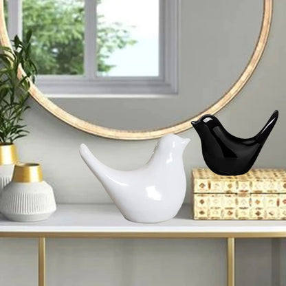 Black & White Ceramic Birds - Urban Tweets Figurine Set of 2 - Modern Decorative Showpieces