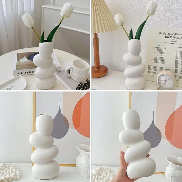 White Ceramic Hollow Wave Vase - Unique Modern Decorative Flower Vase for Home & Gifts