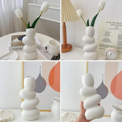 White Ceramic Hollow Wave Vase - Unique Modern Decorative Flower Vase for Home & Gifts