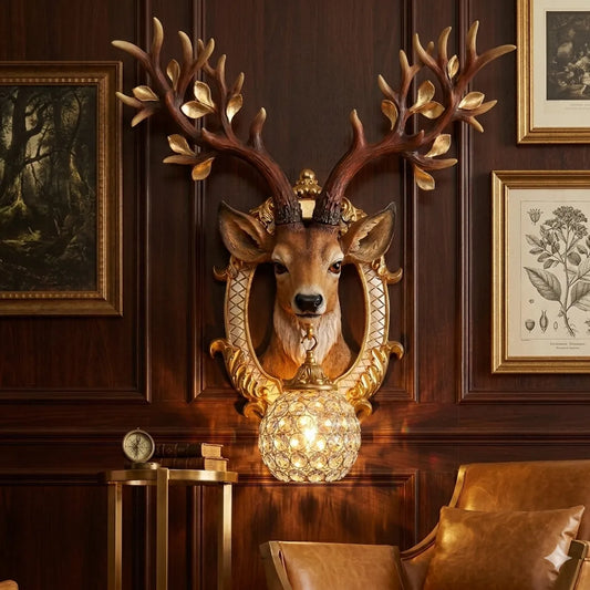 Gold Resin Framed Deer Head Wall Light