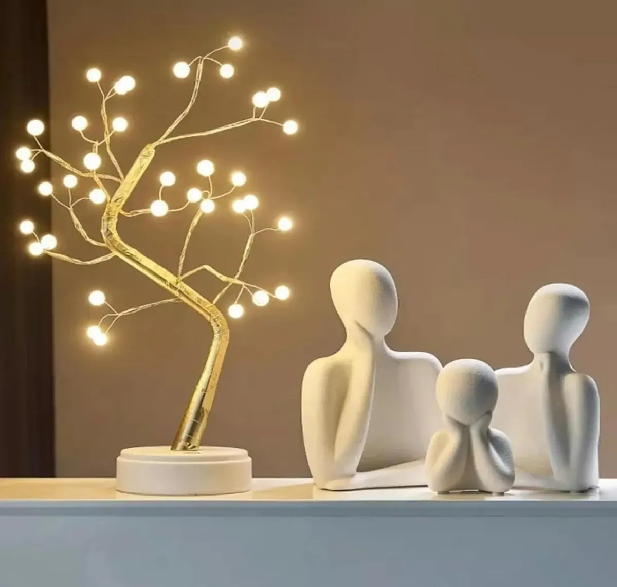 Couple Family Statue Set of 3 Ceramic - Modern Minimalist Showpieces for Home & Office Decor - White