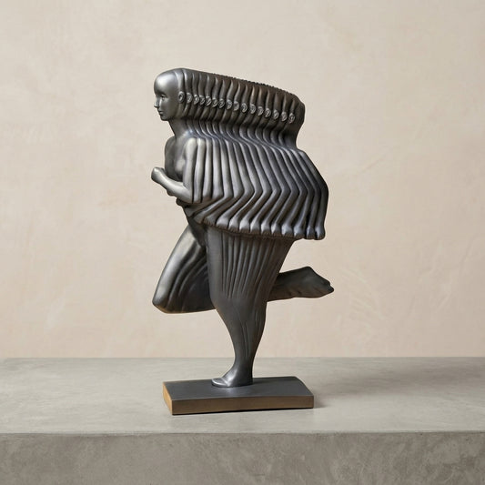 Grey Metal With Wooden Base Sculpture For Spiritual Gift
