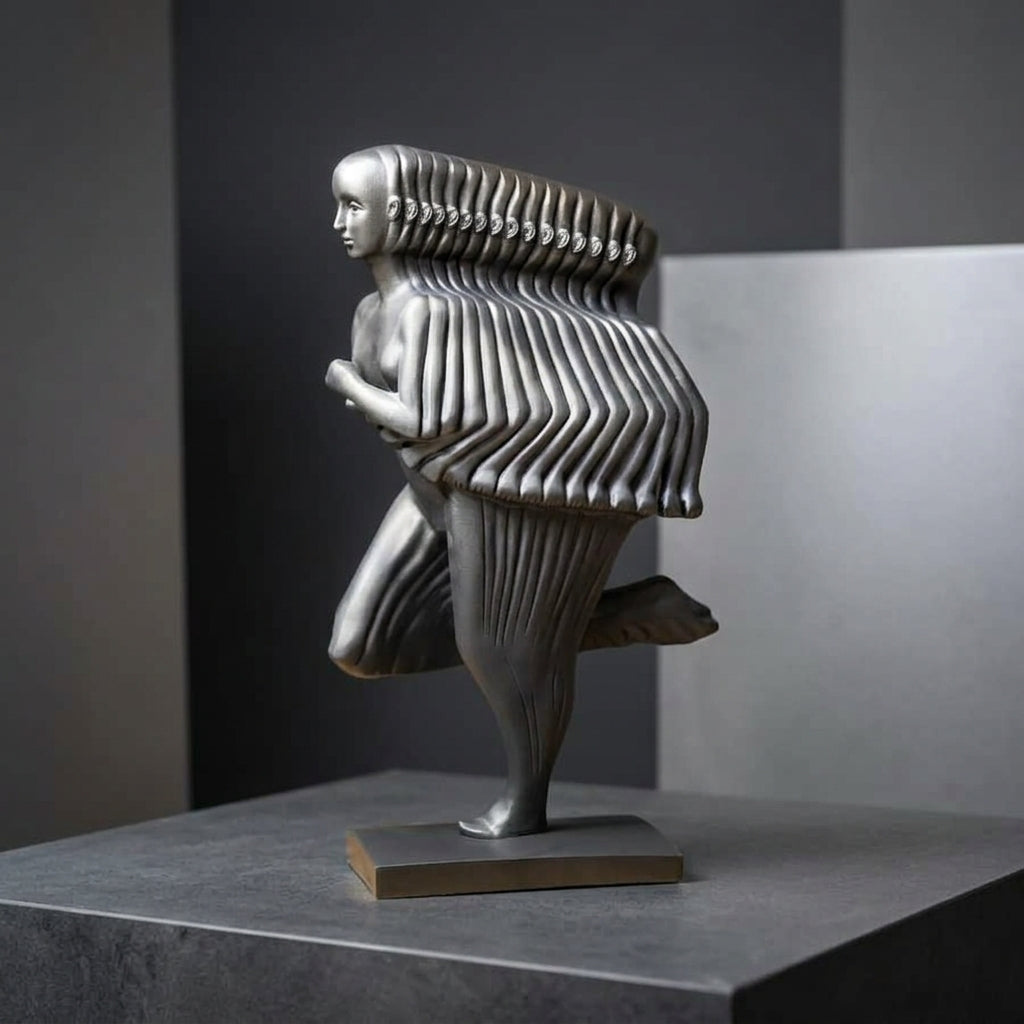 Grey Metal With Wooden Base Sculpture For Spiritual Gift