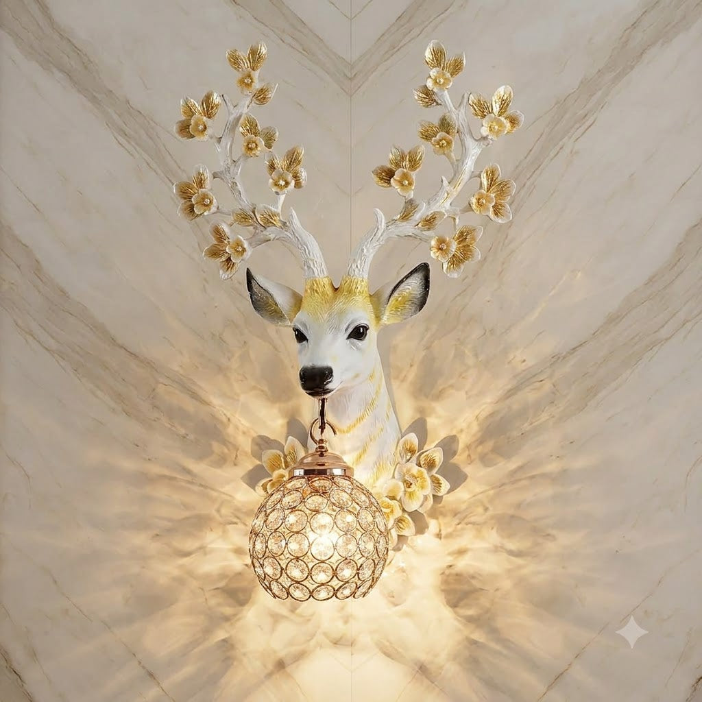 White and Gold Deer Head Wall Lamp