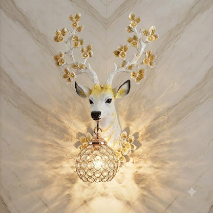 White and Gold Deer Head Wall Lamp