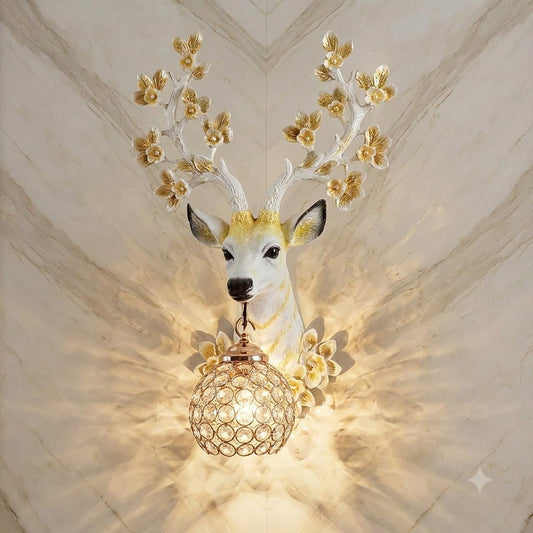White and Gold Deer Head Wall Lamp