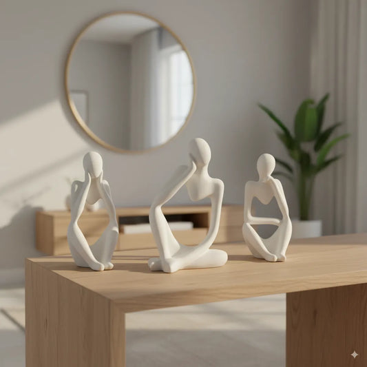 White Ceramic Thinker Men Sculpture Set of 3 - Modern Minimalist Decorative Showpieces 5 Inch height